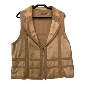 ZOZO Men Soft Lambskin Vest Zip Knit Sz 1X Tan Casual Quiet Luxury Western 60-15